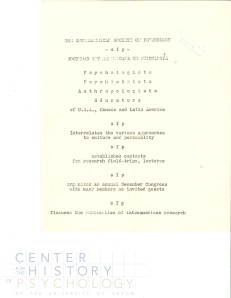 Announcement of the 1st Conference of the Sociedad Interamericana de Psicología.